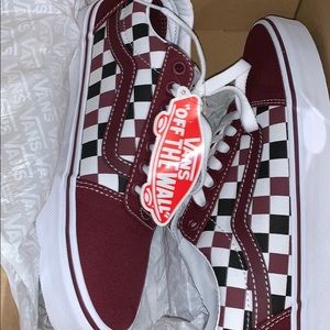 Maroon/burgundy checkered vans
